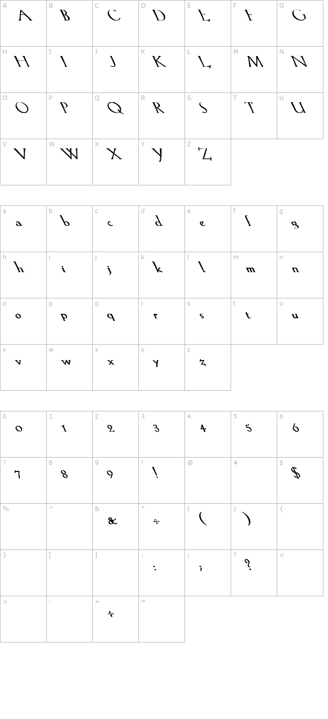 lilith-light-bold-lefty-bold character map