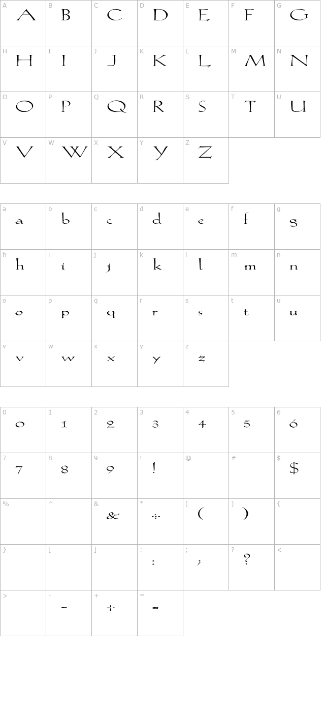 lilith-light-ex character map