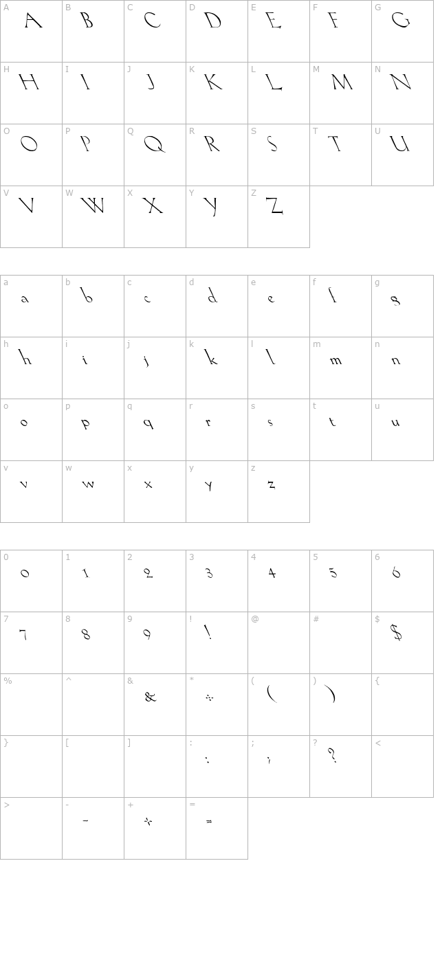 lilith-light-left character map