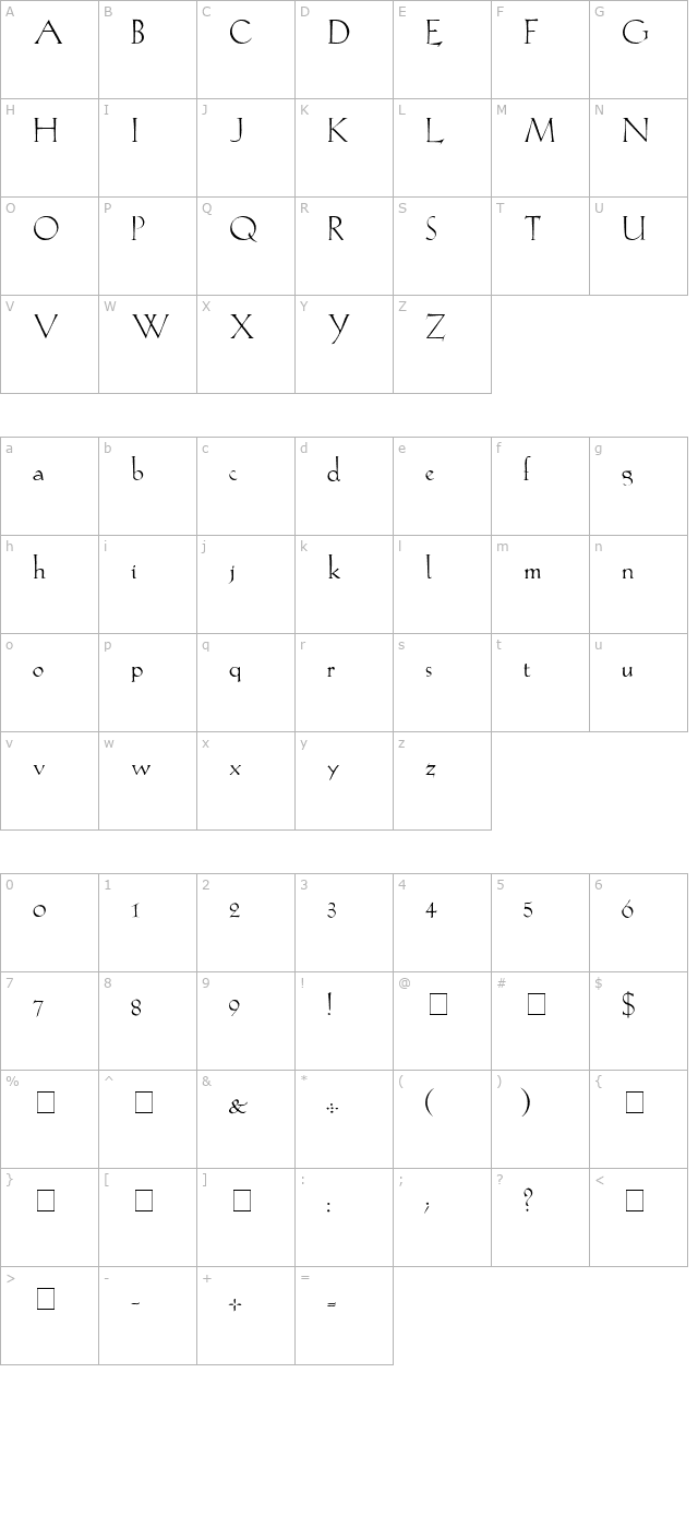 lilith-light-medium character map