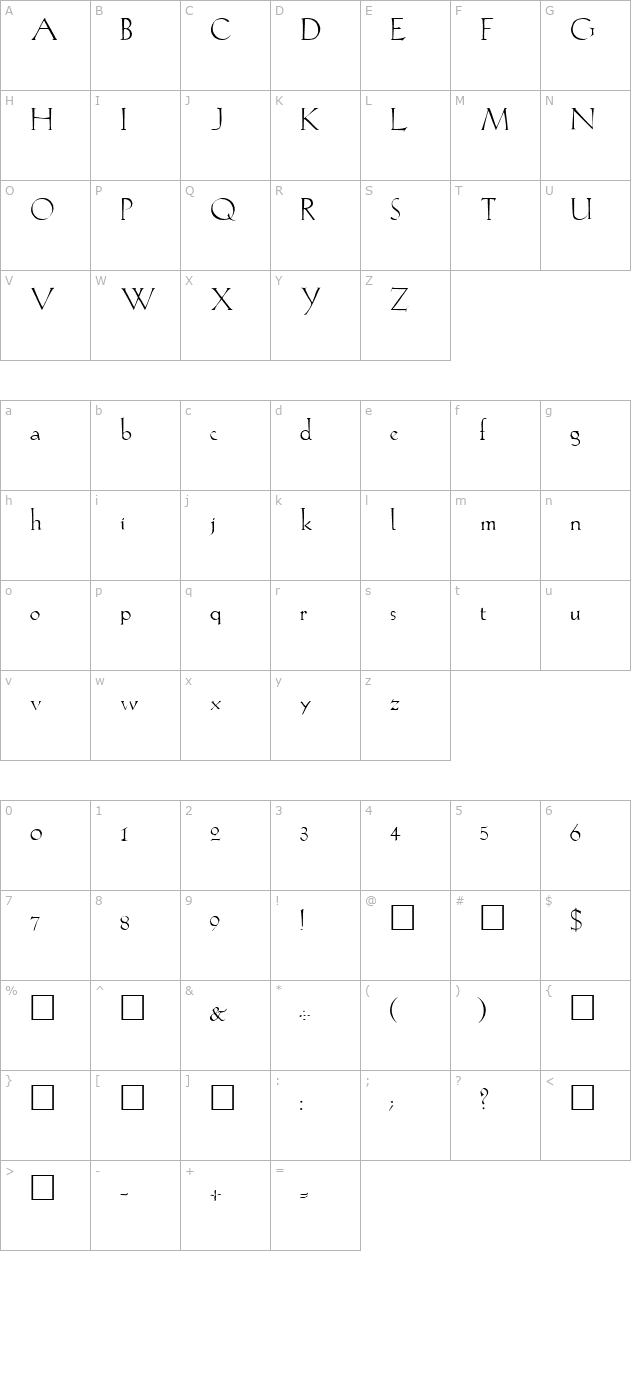 Lilith Regular character map