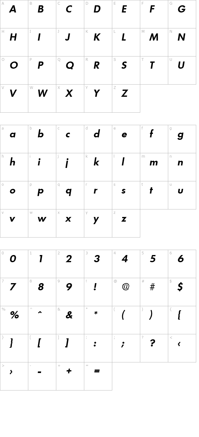 Limerick-DemiBoldIta character map