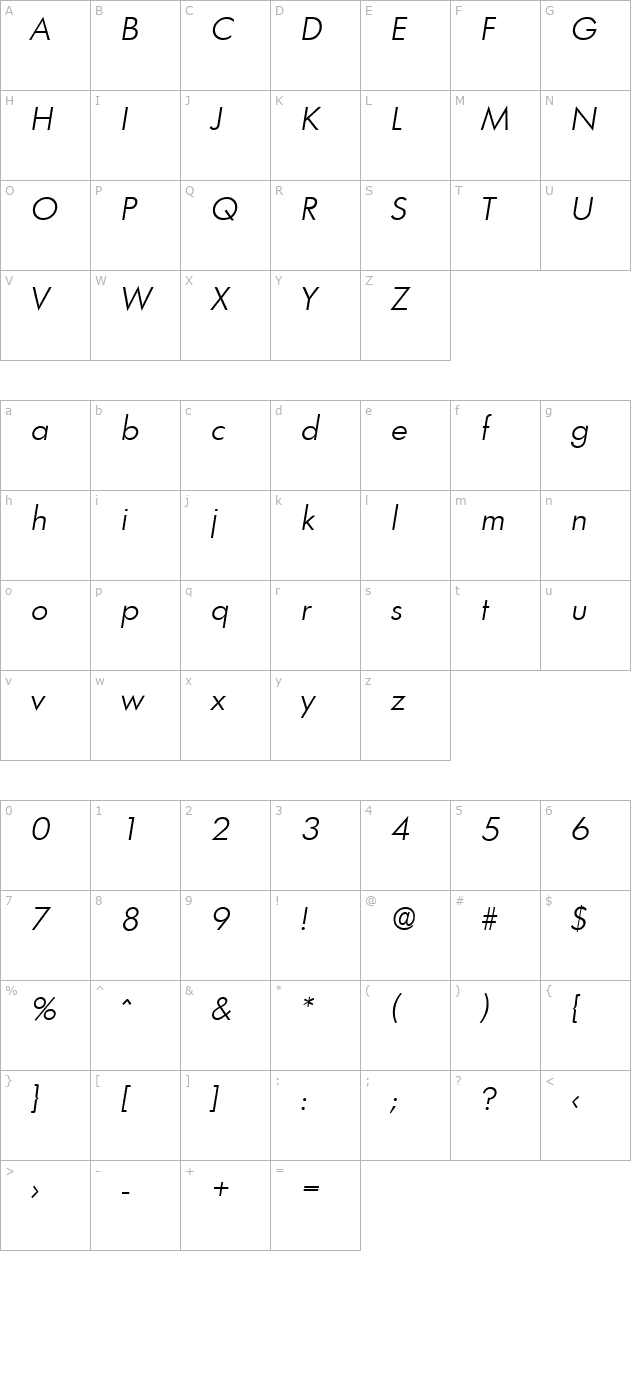 Limerick-LightIta character map