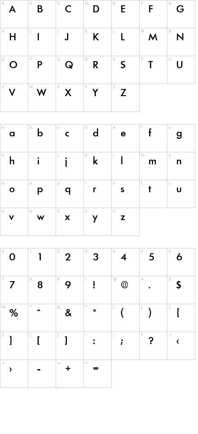 Limerick-Medium character map