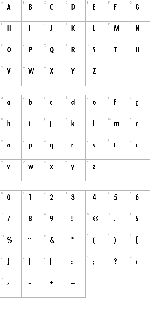 Limerick-MediumCond character map