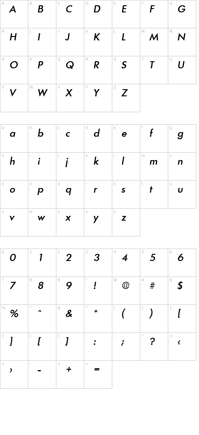 Limerick-MediumIta character map