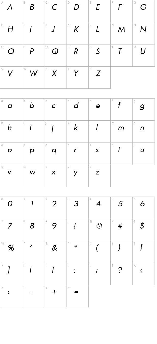 Limerick-RegularIta character map