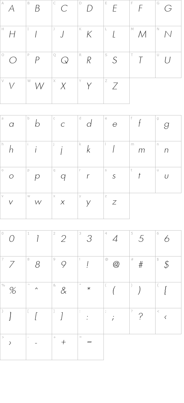 Limerick-Serial-ExtraLight-RegularItalic character map