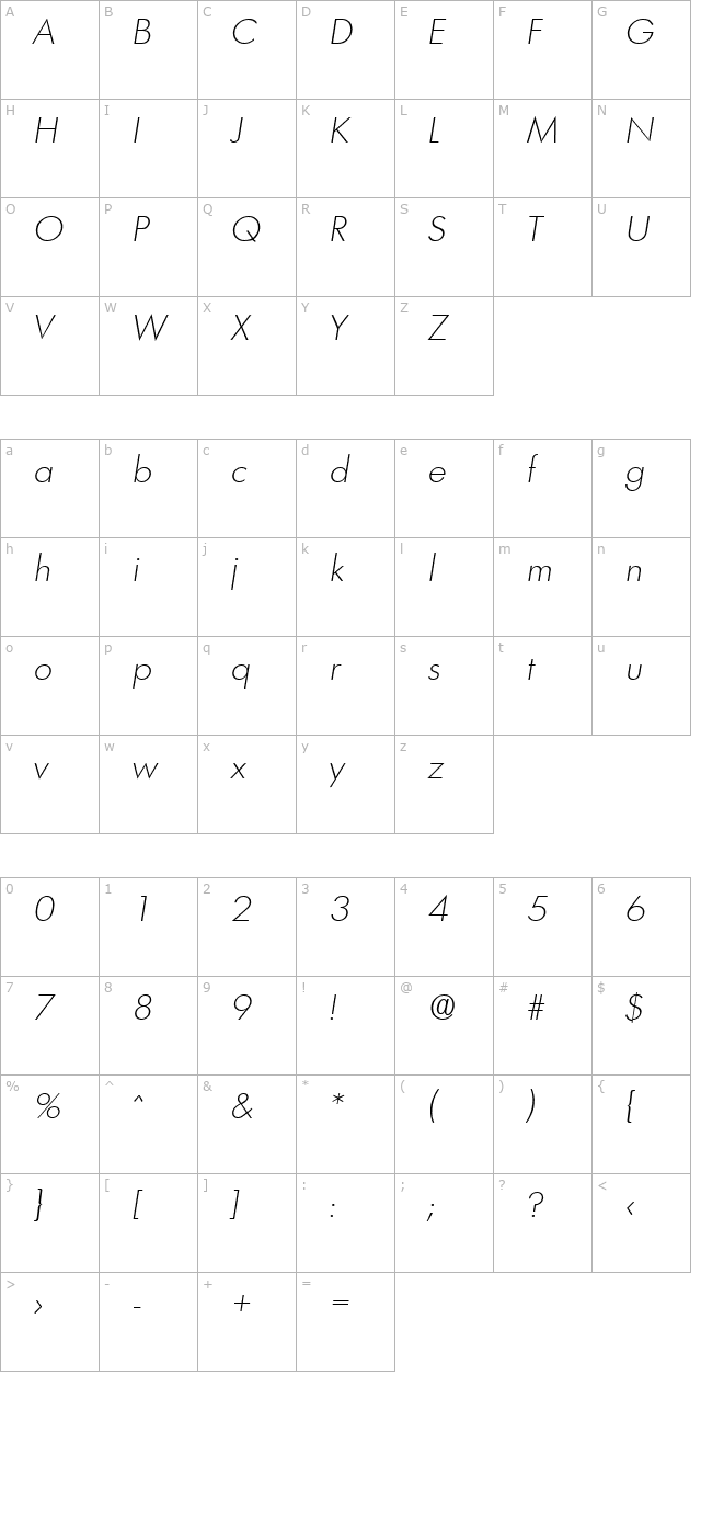 limerick-xlightita character map