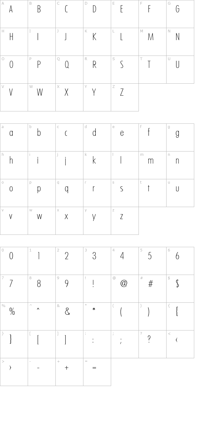 limerickcond-serial-extralight-regular character map