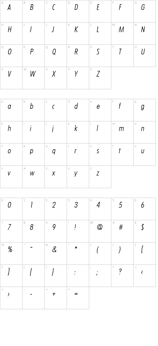 LimerickCond-Serial-Light-RegularItalic character map