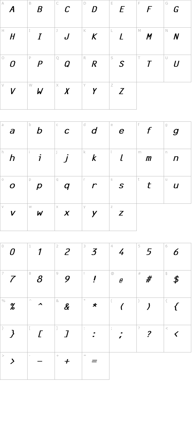 line-printer-bold-italic character map