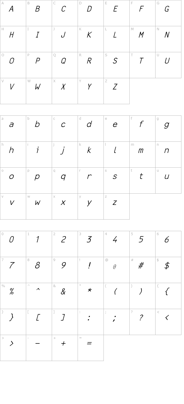 Line Printer Italic character map