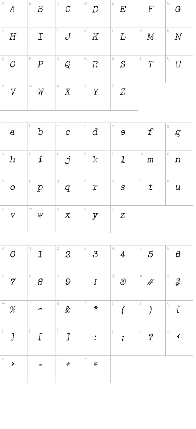 Linenstroke Italic character map