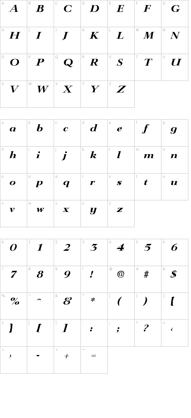 Lingwood-BoldIta character map