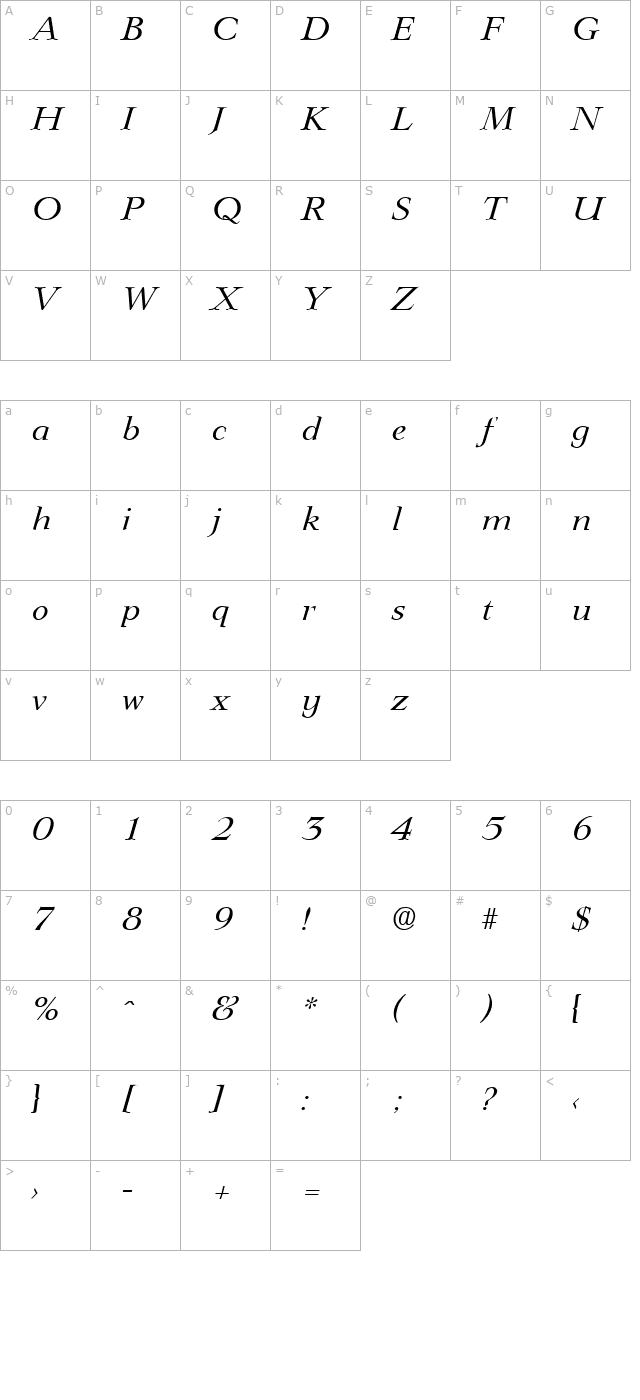 Lingwood-RegularIta character map