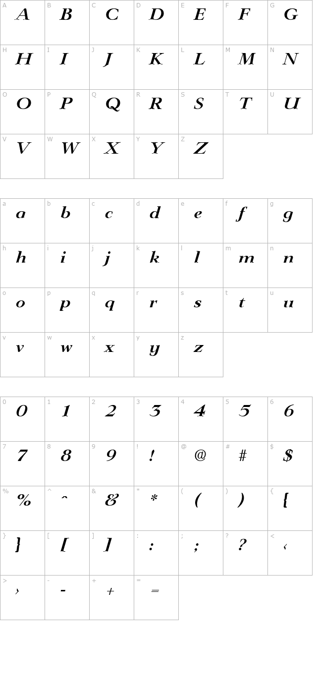 Lingwood-Serial-BoldItalic character map