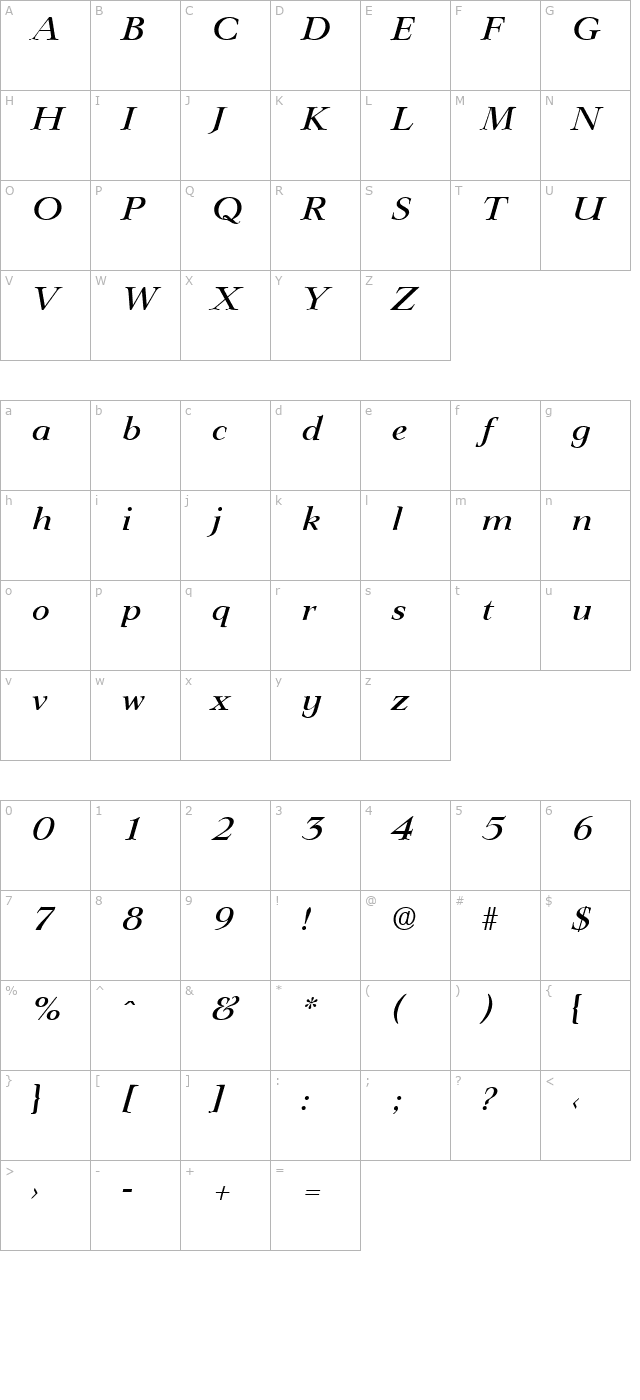 lingwood-serial-medium-regularitalic character map