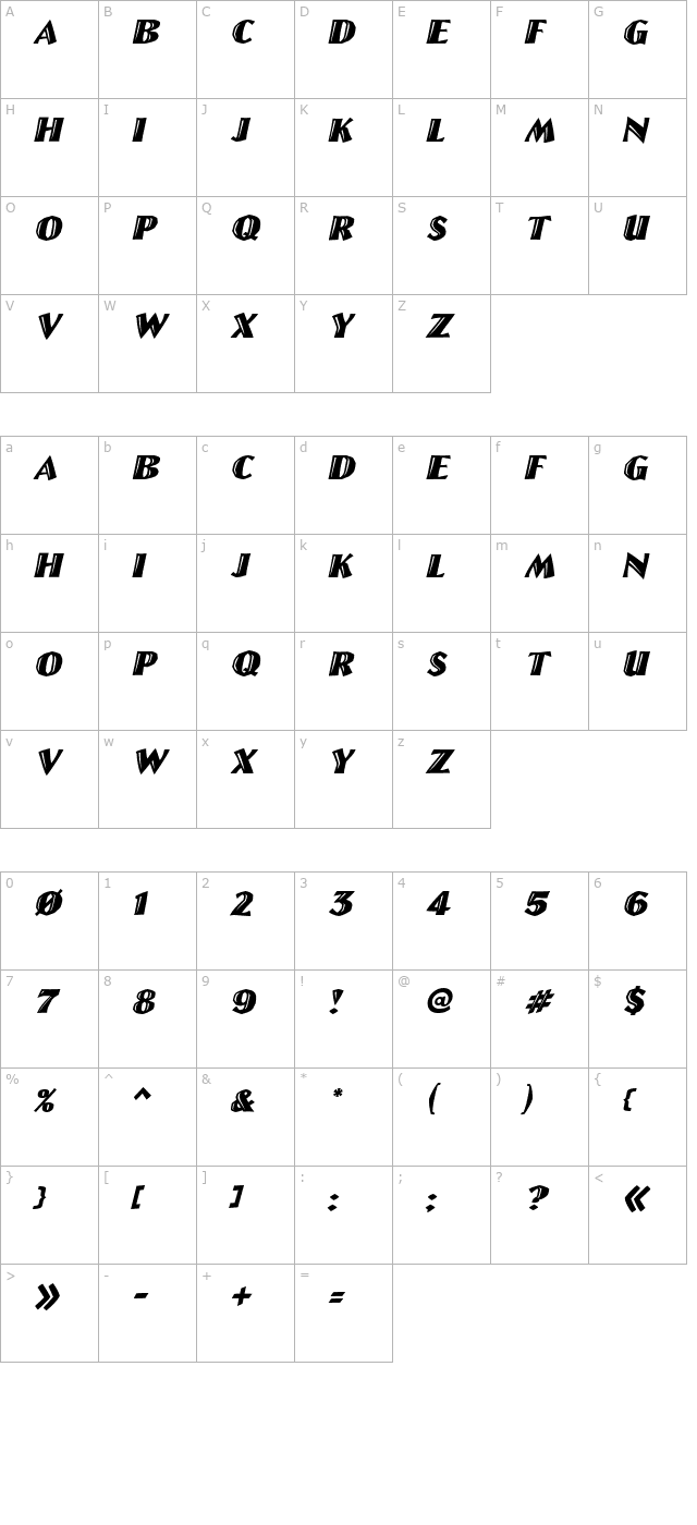 linolettercut-italic character map