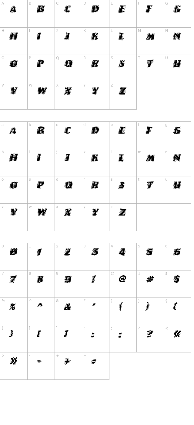 linolettercutragged-italic character map