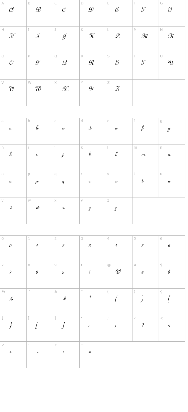 Linoscript-Light Italic character map