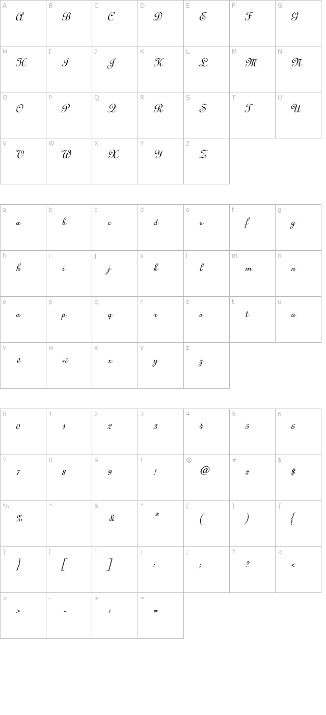 linoscript-light-italic character map