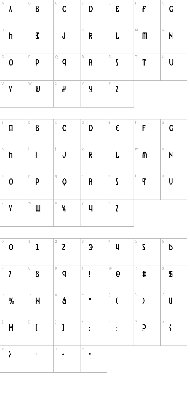 lionheart-condensed character map