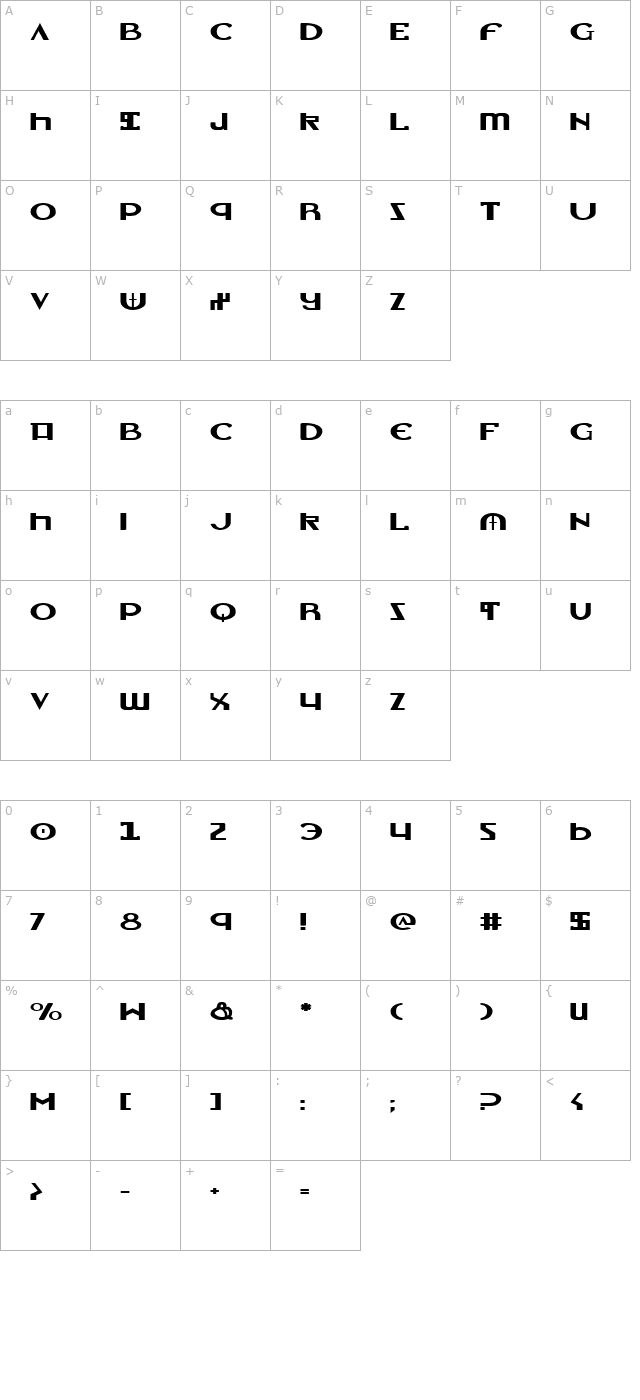 Lionheart Extended character map