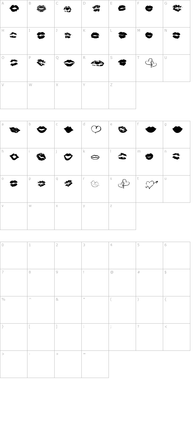 Lipstick Extras character map