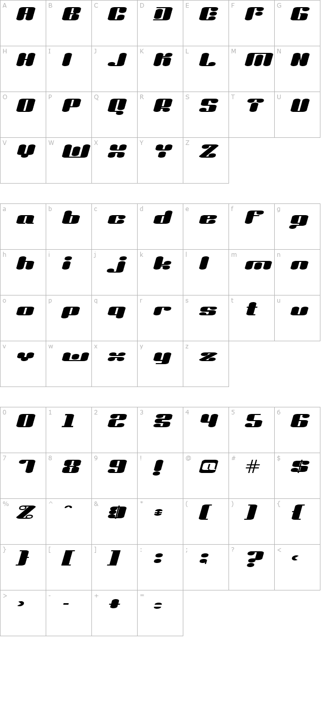 Liquid Sex Italic character map