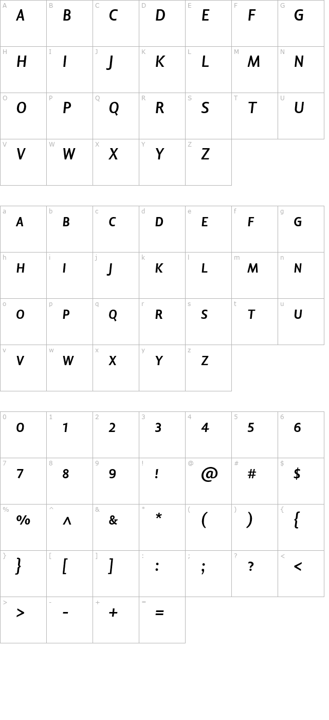 lisboasanssc-bolditalic character map