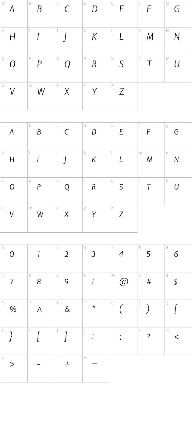 LisboaSansSCLight-Italic character map