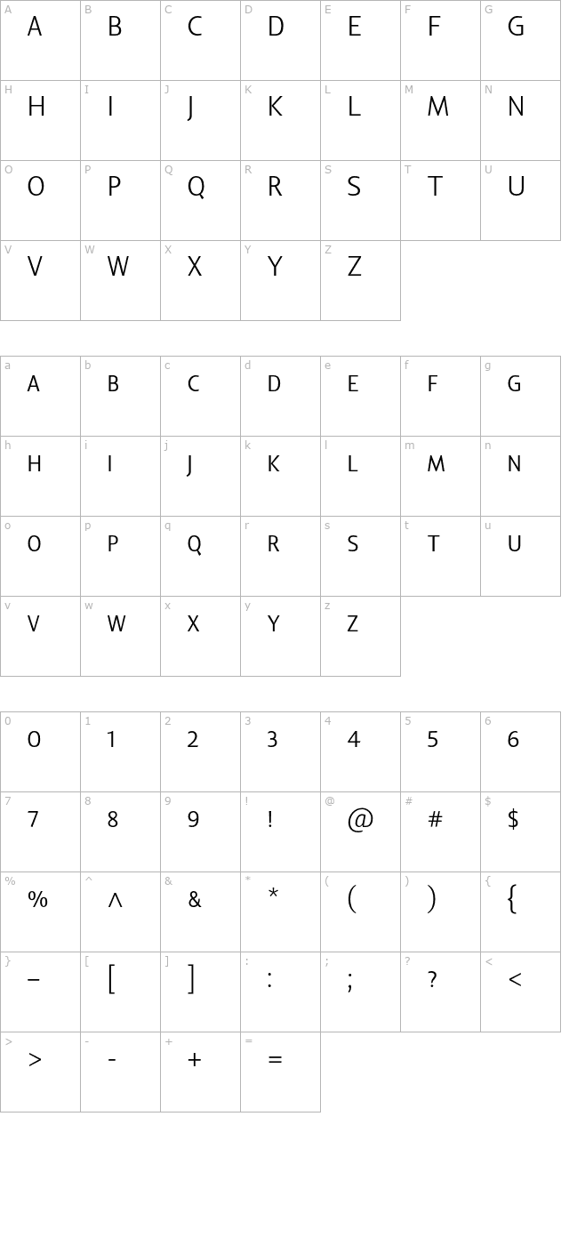 lisboasanssclight character map