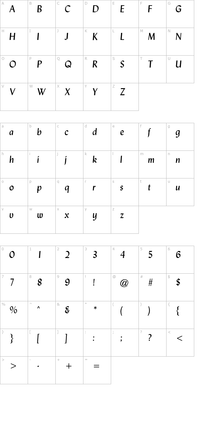 lisbon-cg-italic character map