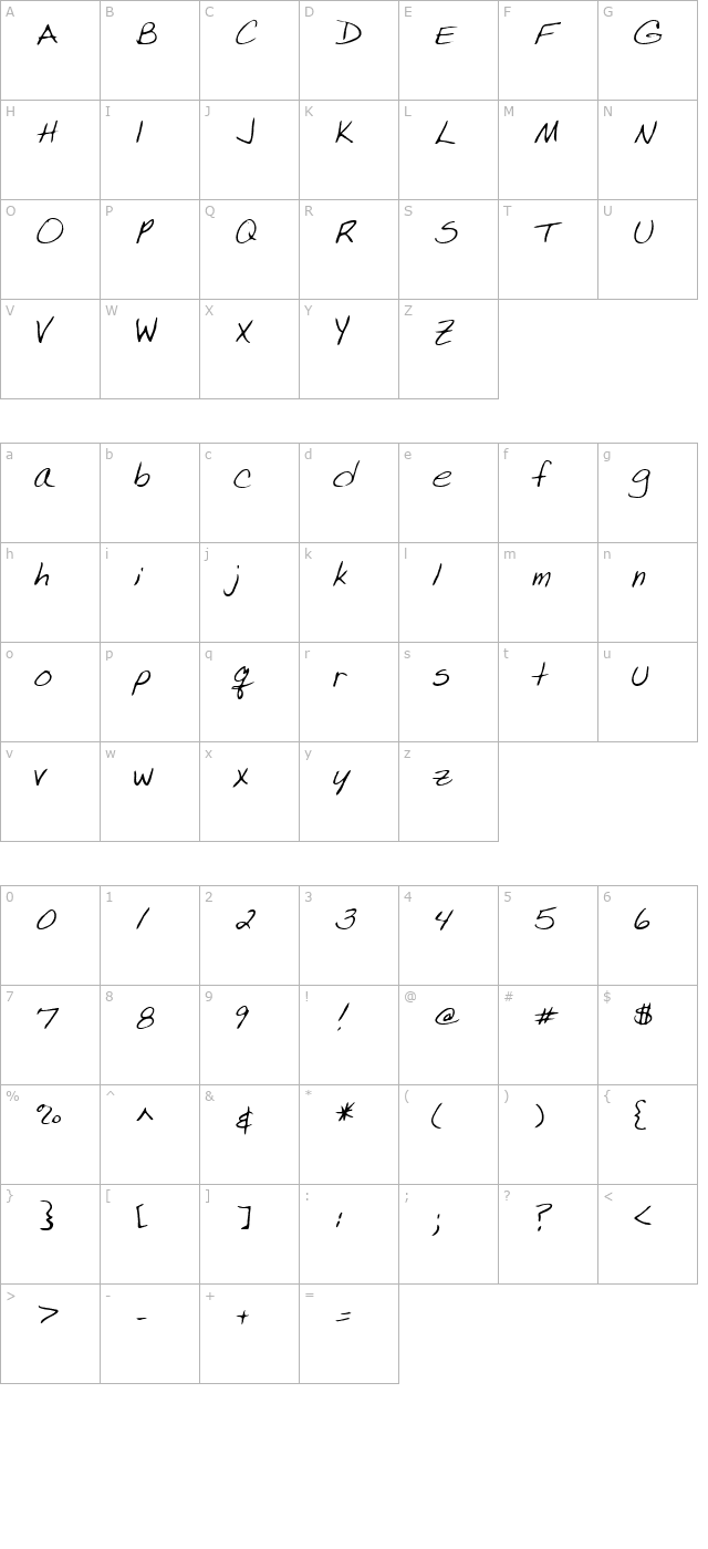 Lissa Regular character map