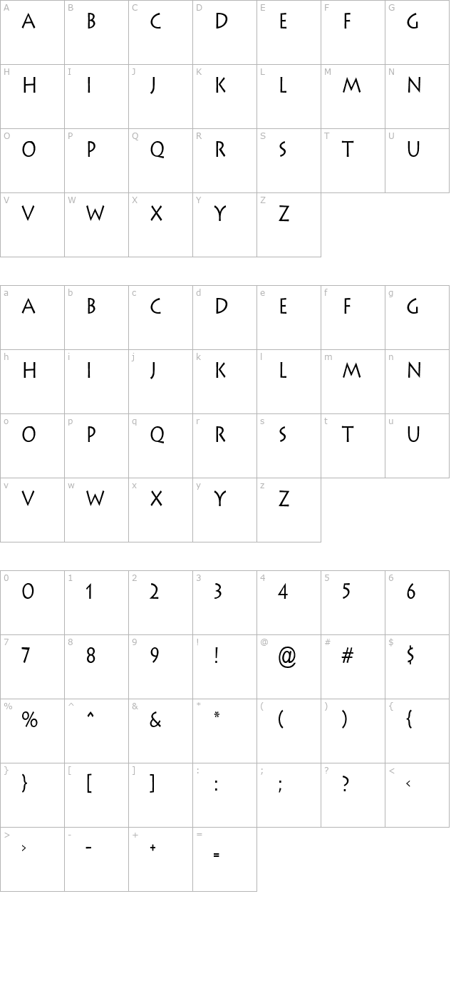 liste-condensed-normal character map