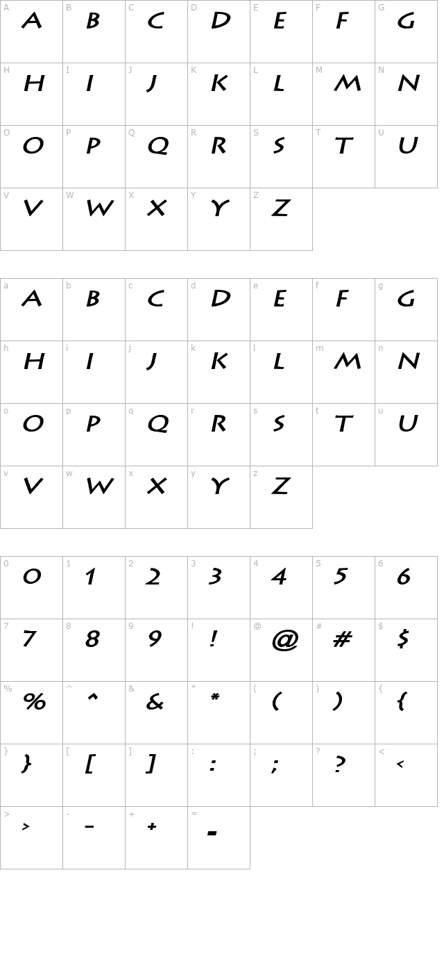 liste-wide-bolditalic character map