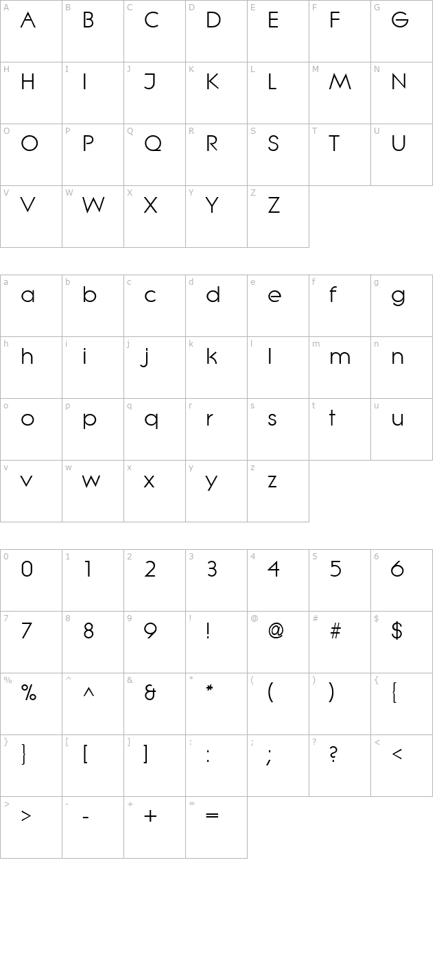 lithe-regular character map