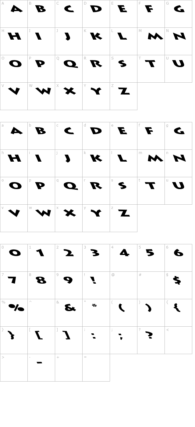 Lithograph Extended Leftie character map