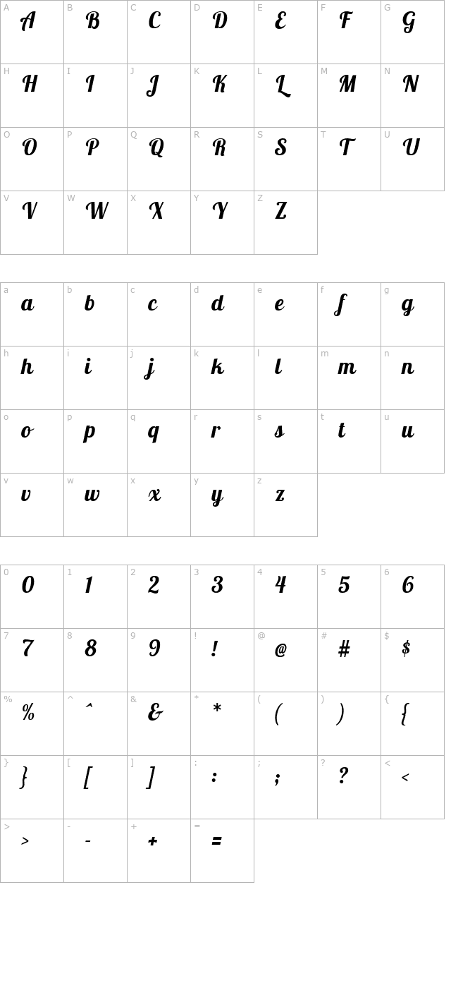 lobster-two-bold-italic character map