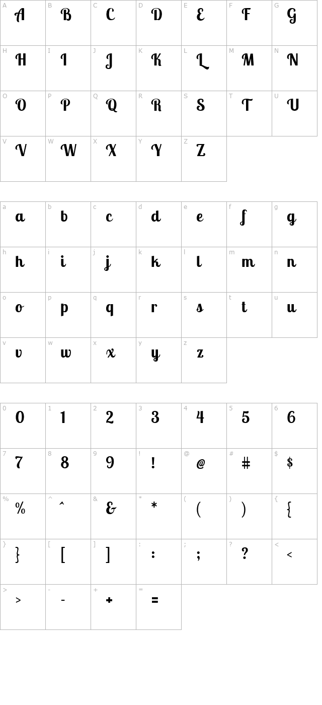 lobster-two-bold character map