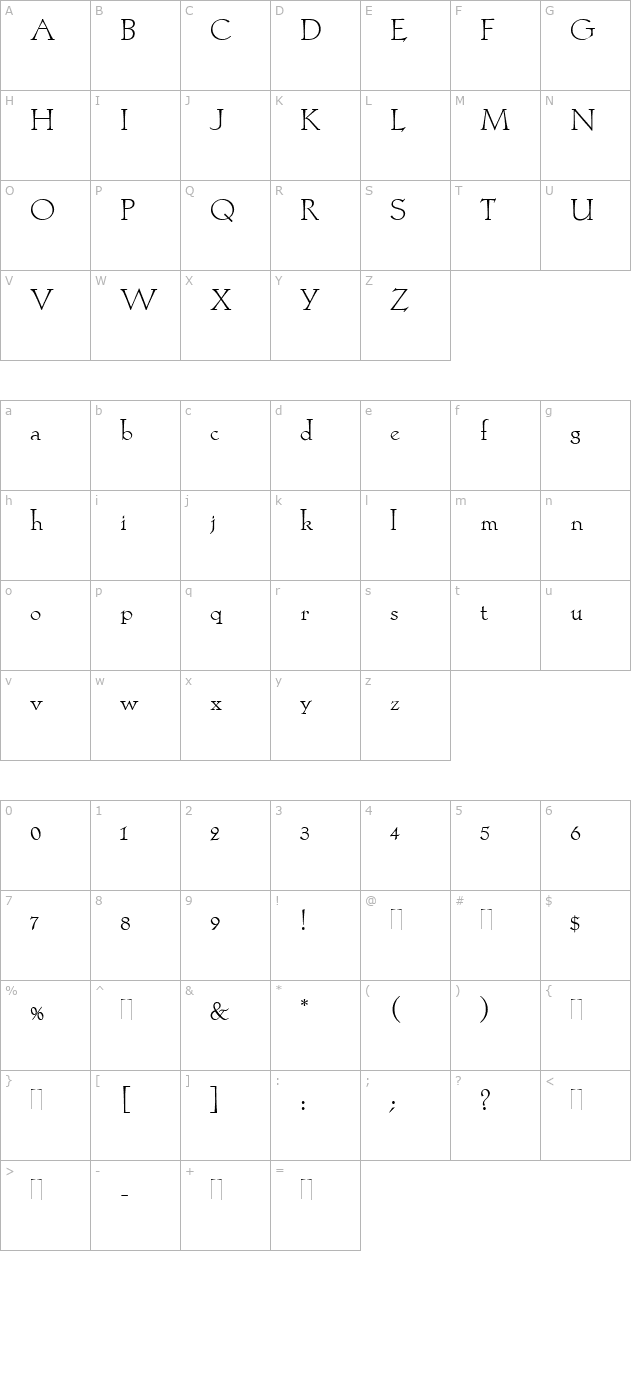 locarno-light-plain character map