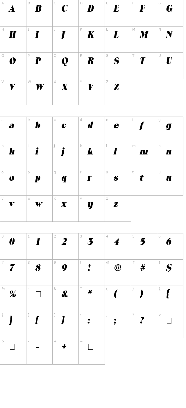 locura-display-ssi-italic character map