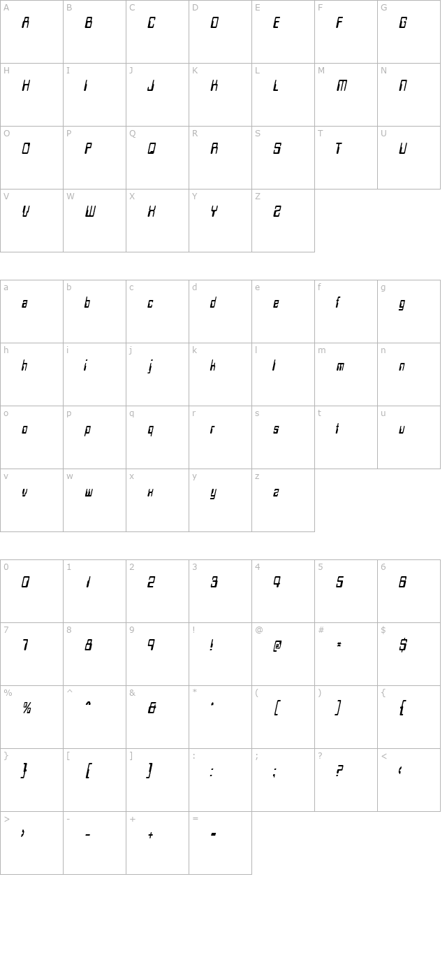 LoganCondensed Italic character map