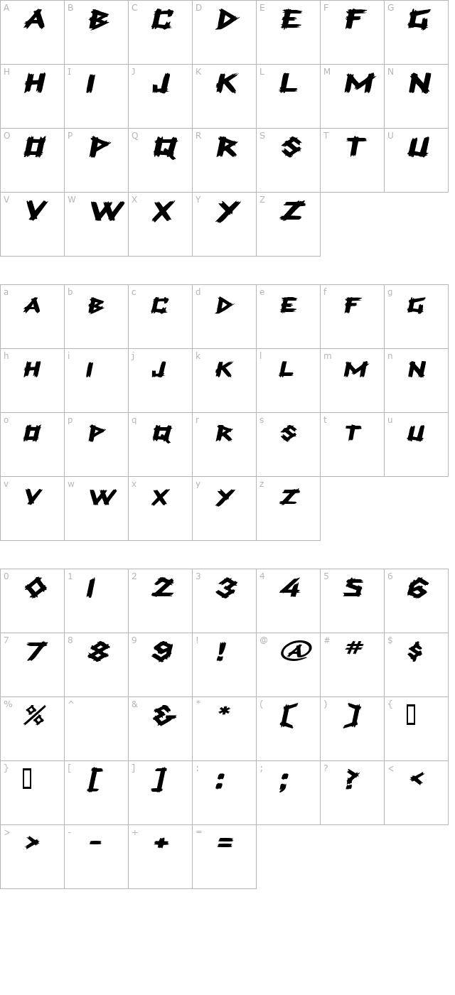 LogCabinExtended Oblique character map