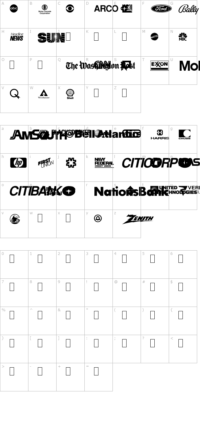 LogosCorporate-VOL1A character map