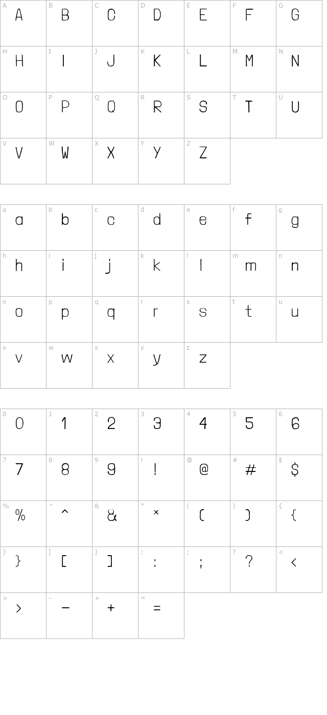 Londrina Solid Thin character map