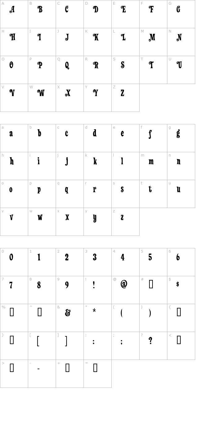 Loose New Roman Swash character map