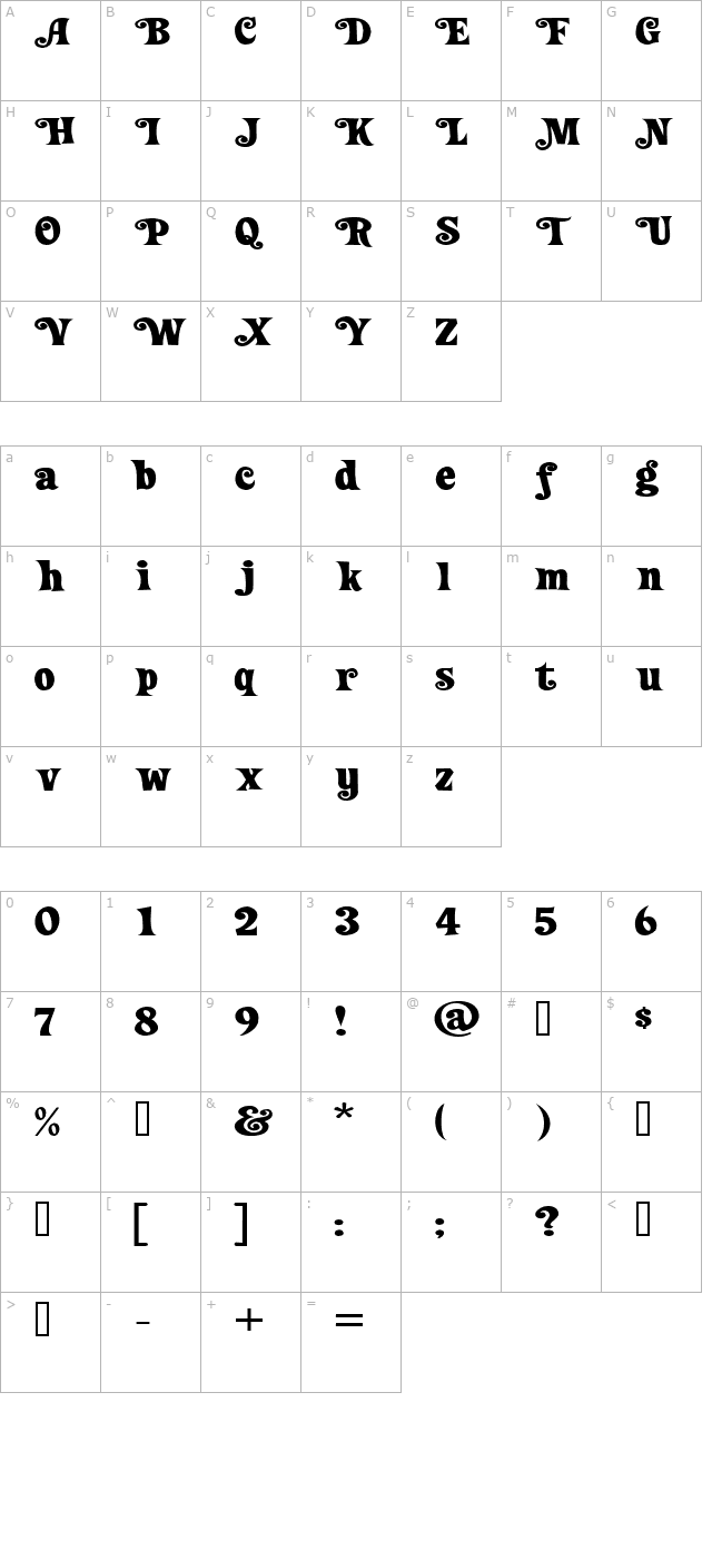 Loose New Roman Wide Swash character map