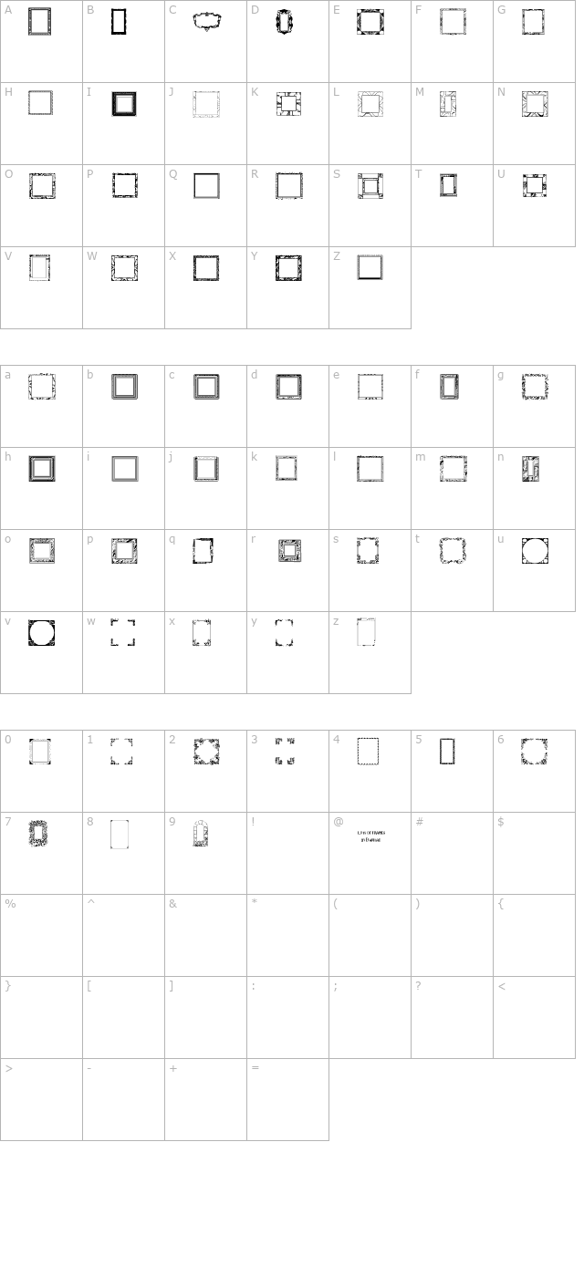 Lots of Frames character map